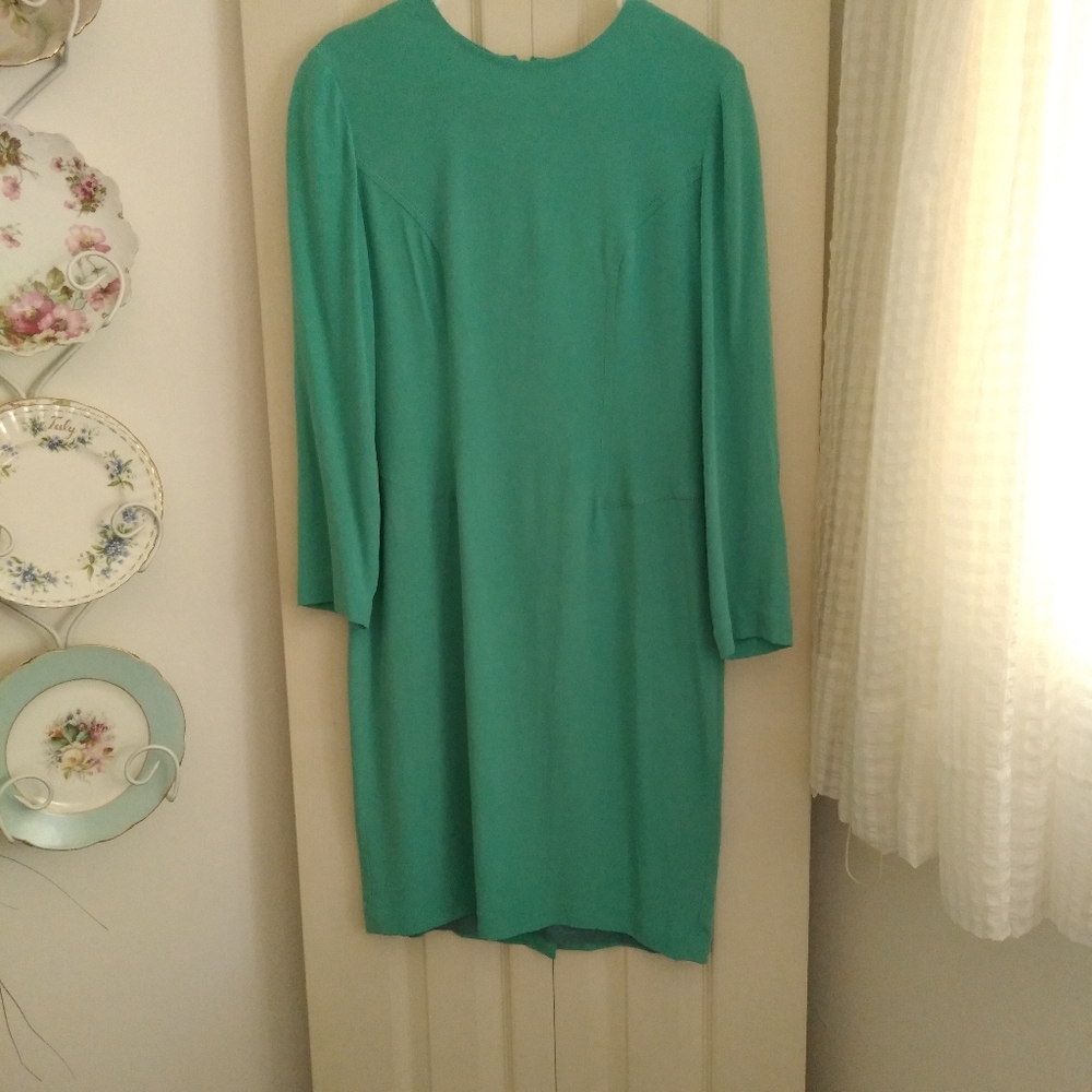 Misho 100% Silk Aqua Long Sleeve Dress